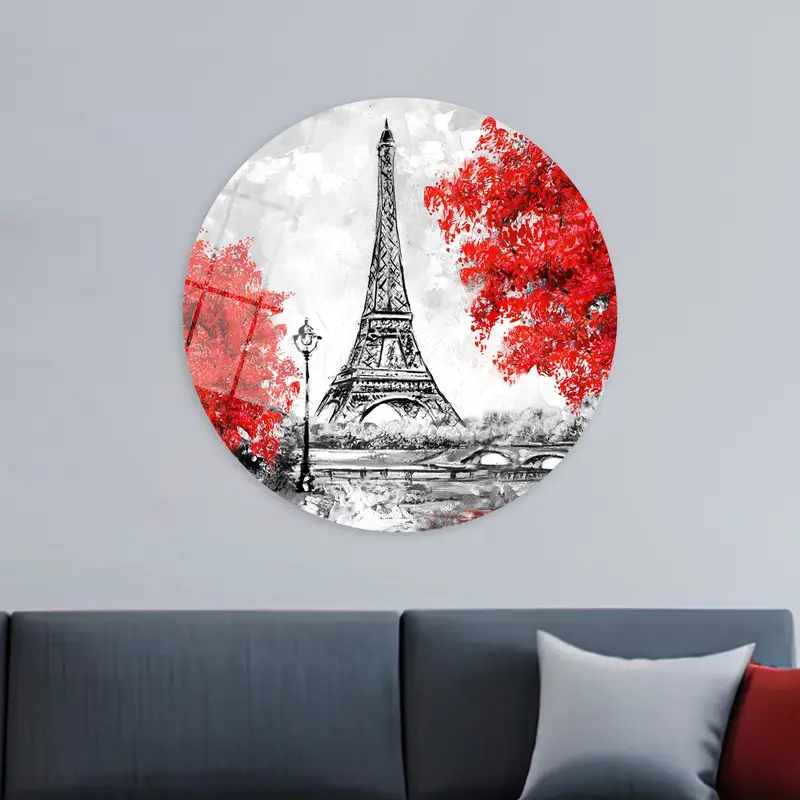 Eiffel Tower Canvas: Paris Cityscape with Red Leaves