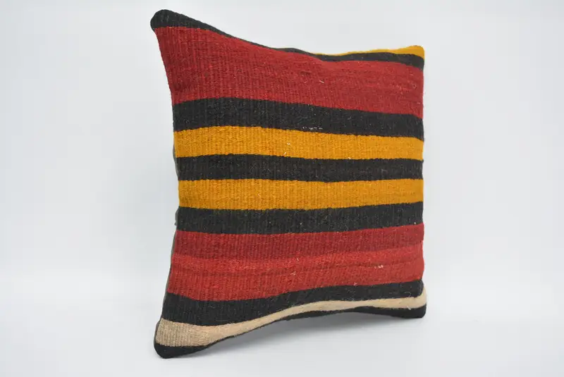 Turkish Pillow, Cushion Cover, 16x16 Red Pillow Case, Bolster Throw Cushion, Kilim Cushion Sham, Antique Pillows, Armchair Pillow Cover - 3