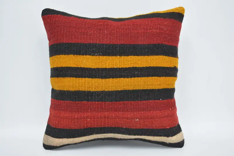Turkish Pillow, Cushion Cover, 16x16 Red Pillow Case, Bolster Throw Cushion, Kilim Cushion Sham, Antique Pillows, Armchair Pillow Cover - 1