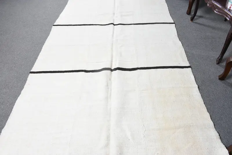 Alfombra turca vintage Kilim Area 4.8x8.2 ft, lana de alfombra marroquí blanca - 1