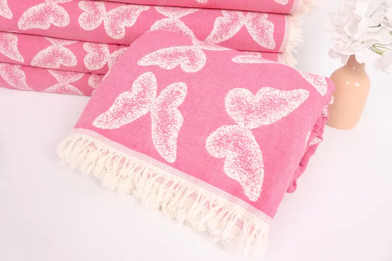 Custom Wedding Gifts, Personalized Blanket, Bachelor Bachelorette Party Favors, Woven Throw Blanket, 96x80 Cotton Butterfly Pattern Towel - 4