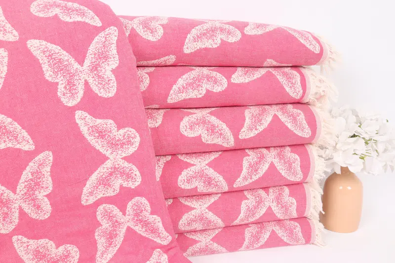 Custom Wedding Gifts, Personalized Blanket, Bachelor Bachelorette Party Favors, Woven Throw Blanket, 96x80 Cotton Butterfly Pattern Towel - 1