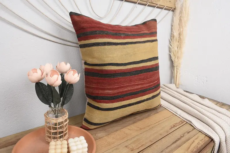 Handwoven Pillow, Tapestry Cushion, 24x24 Beige Pillow Case, Interior Designer Pillow, Vintage Kilim Pillow, Turkish Kilim Pillow, Pillow Case - 1