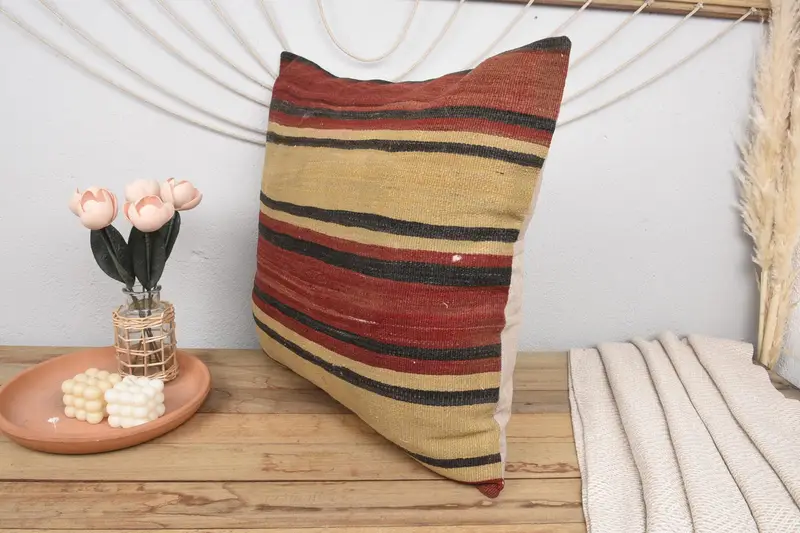 Handwoven Pillow, Tapestry Cushion, 24x24 Beige Pillow Case, Interior Designer Pillow, Vintage Kilim Pillow, Turkish Kilim Pillow, Pillow Case - 4