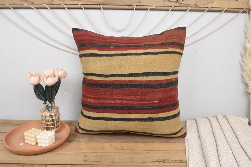 Handwoven Pillow, Tapestry Cushion, 24x24 Beige Pillow Case, Interior Designer Pillow, Vintage Kilim Pillow, Turkish Kilim Pillow, Pillow Case - 2