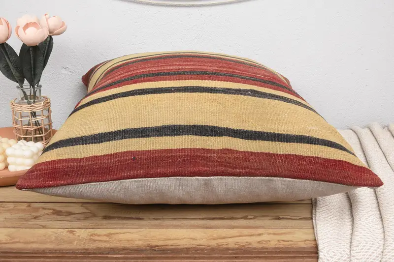 Handwoven Pillow, Tapestry Cushion, 24x24 Beige Pillow Case, Interior Designer Pillow, Vintage Kilim Pillow, Turkish Kilim Pillow, Pillow Case - 5