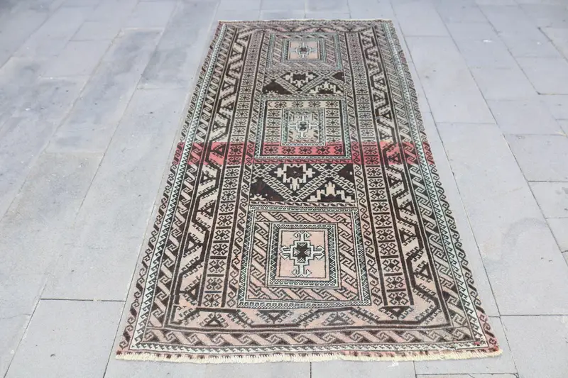3.7x7.4 ft Rug, Turkish Vintage Rug, Brown Oushak Wool Rug - 1