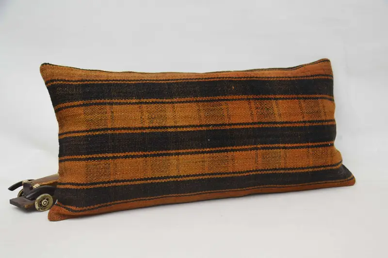 Home Decor Pillow, Pillow Case, 12x24 Orange Cushion Cover, Boho Pillow Sham Cover, Handmade Kilim Cushion, Living Room Throw Pillow, Seat Cushion - 2