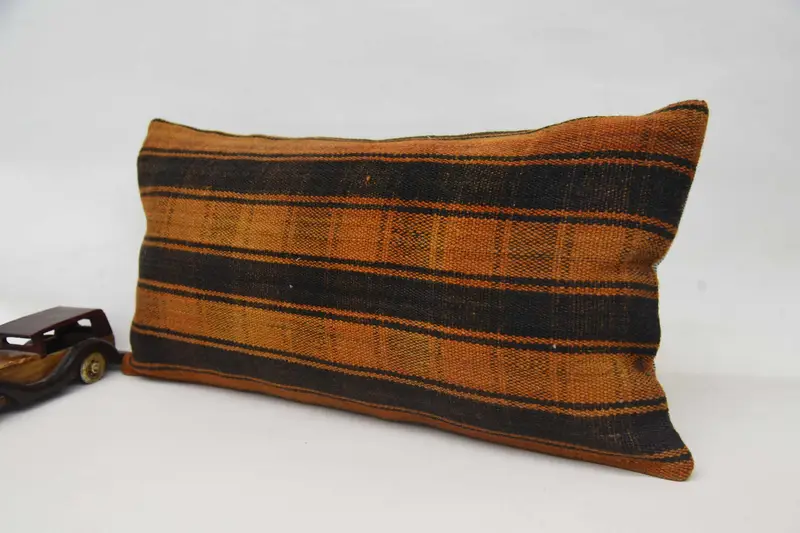 Home Decor Pillow, Pillow Case, 12x24 Orange Cushion Cover, Boho Pillow Sham Cover, Handmade Kilim Cushion, Living Room Throw Pillow, Seat Cushion - 3