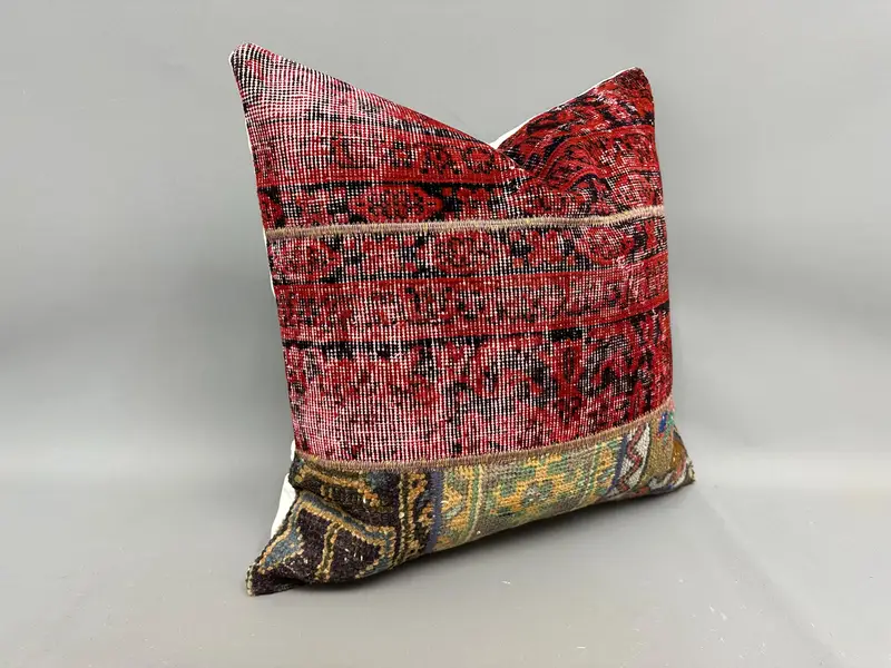 Ottoman Cushion Cover, Vintage Pillow, Interior Designer Pillow, Couch Pillow, Antique Pillows, Bed Pillow Case, Cushion Cover, 24x24 Red Pillow - 2