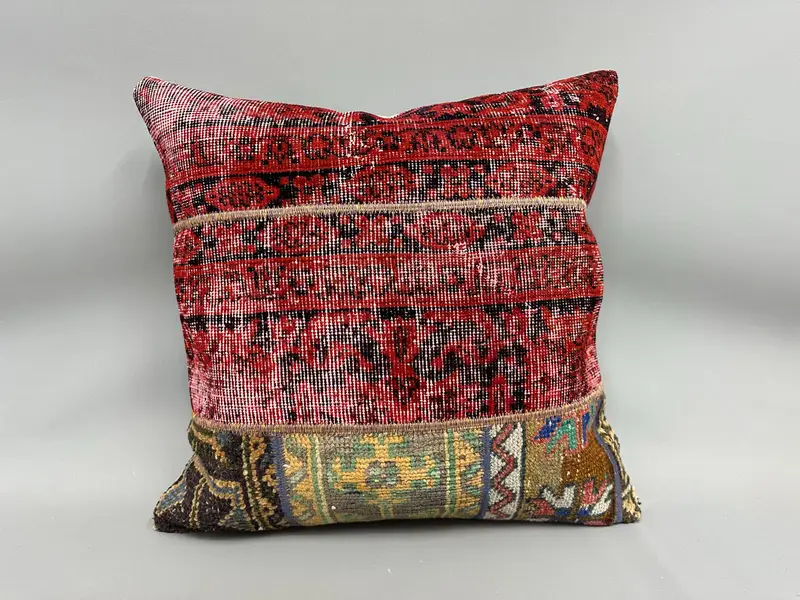 Ottoman Cushion Cover, Vintage Pillow, Interior Designer Pillow, Couch Pillow, Antique Pillows, Bed Pillow Case, Cushion Cover, 24x24 Red Pillow - 4