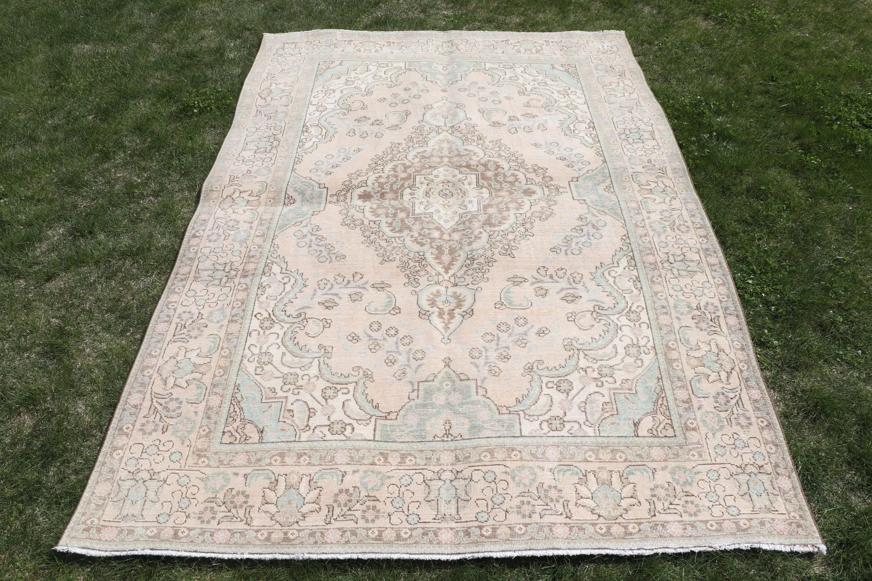 Vintage Büyük Halı 6,4x9,5 ft (194x290 cm), Türk Mavisi Çiçekli Yün Halı - 1