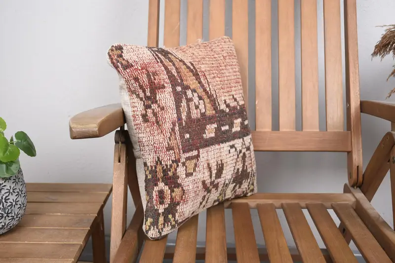 14x14 Beige Pillow Sham, Boho Pillow Sham Cover, Pet Cushion, Gift Pillow, Antique Pillows, Handwoven Pillow Cover Pillow Cover, Pillow Sham - 2
