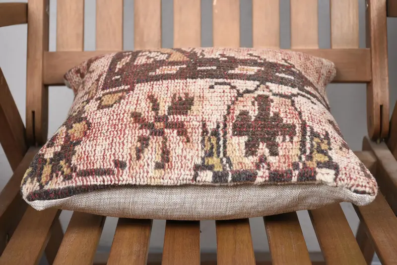 14x14 Beige Pillow Sham, Boho Pillow Sham Cover, Pet Cushion, Gift Pillow, Antique Pillows, Handwoven Pillow Cover Pillow Cover, Pillow Sham - 5