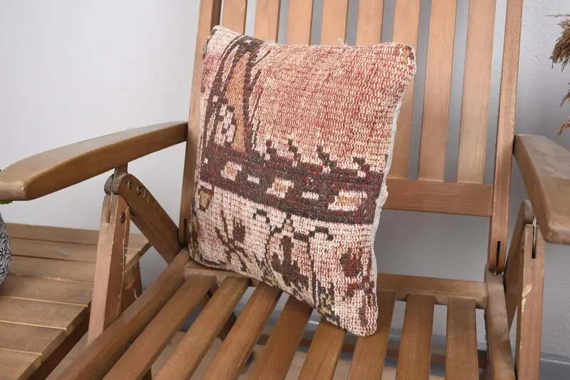 14x14 Beige Pillow Sham, Boho Pillow Sham Cover, Pet Cushion, Gift Pillow, Antique Pillows, Handwoven Pillow Cover Pillow Cover, Pillow Sham - 3
