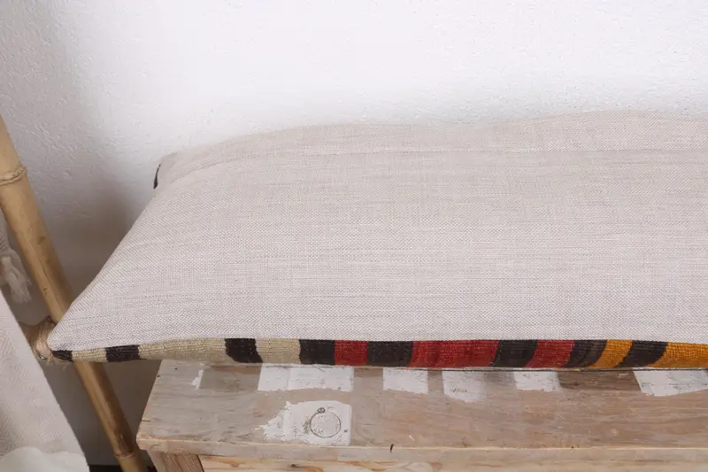 Turkish Corner Pillow Sham, Gift Pillow, Vintage Kilim Throw Pillow, Handmade Kilim Cushion, Pillow Case, 12x43 Red Pillow Sham - 7