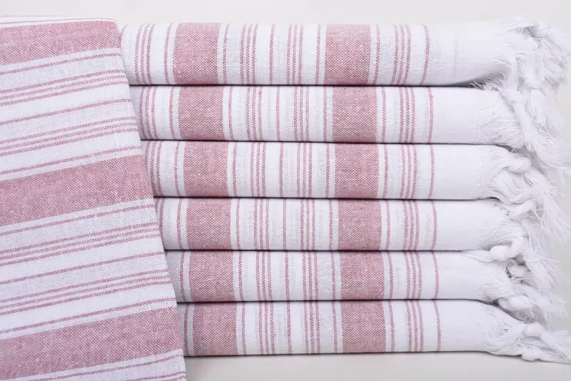 Personalized Dusty Rose Striped Towel, Organic Cotton, 67x32 Inches