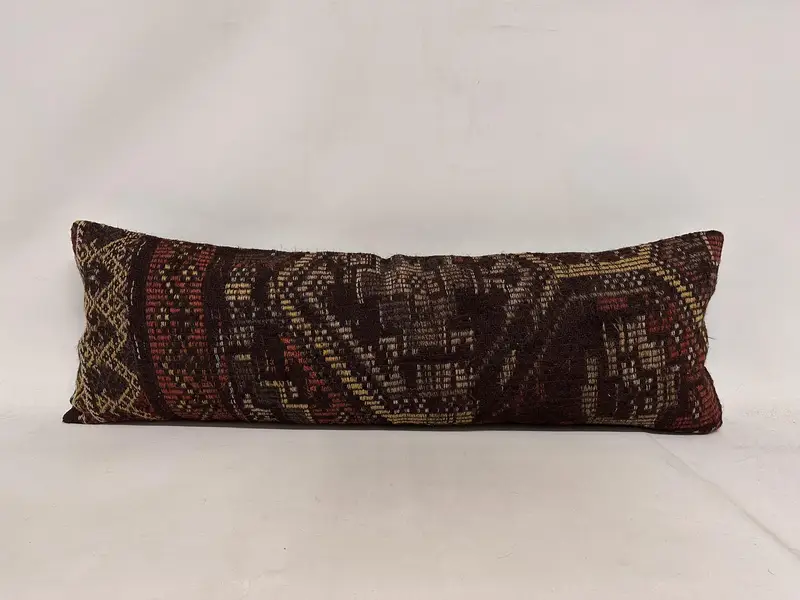 Kilim Pillow, Pillow for Sofa, Oriental Pillow, Vintage Kilim Pillow, 16x48 Brown Pillow, Pet Pillow Sham, Cushion Cover - 1