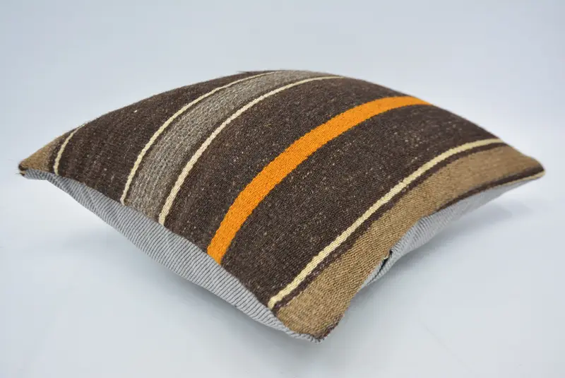 Boho Pillow, Turkish Kilim Pillow, Vintage Kilim Throw Pillow, Accent Throw Cushion Case, Cushion Cover, 16x16 Brown Pillow Cover - 6