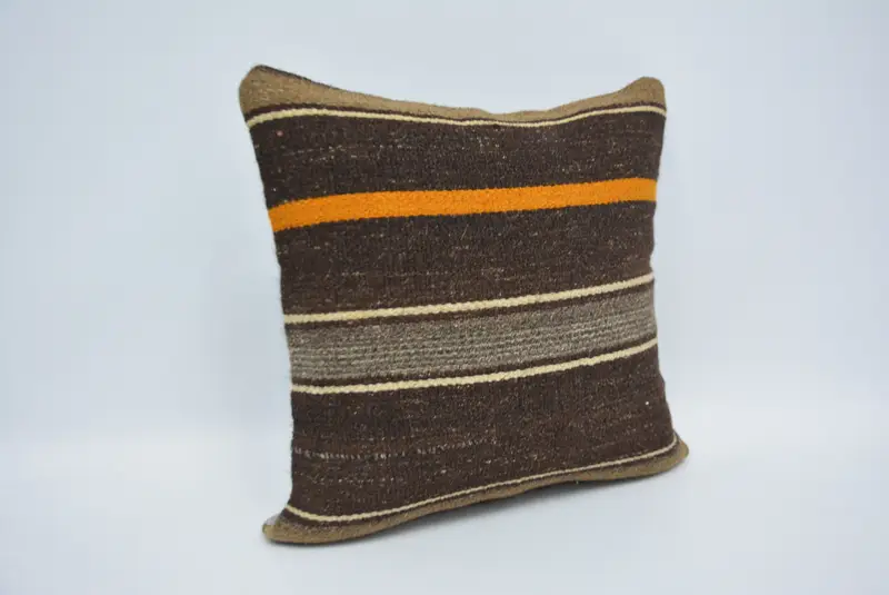 Boho Pillow, Turkish Kilim Pillow, Vintage Kilim Throw Pillow, Accent Throw Cushion Case, Cushion Cover, 16x16 Brown Pillow Cover - 3