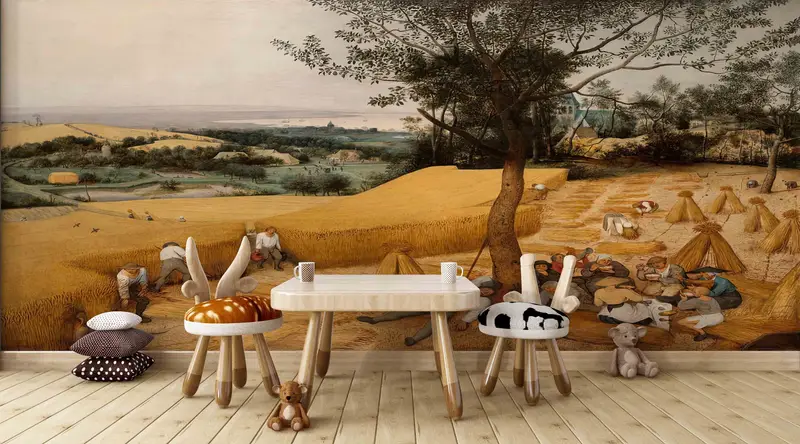 Pieter Bruegel the Elder Wall Paper, 3D Origami, The Harvesters Wall Poster, Famous Wall Decals, Country Wall Mural, 3D Papercraft, - 3