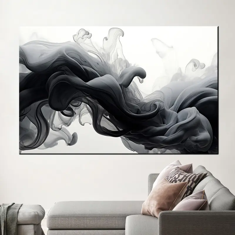 Abstract Smoke Canvas: Contemporary Black And White Art Print
