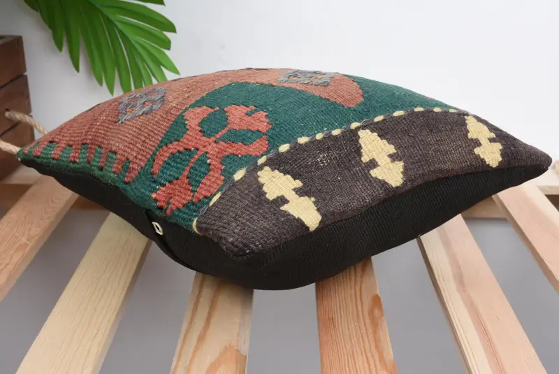Boho Pillow, Sofa Cushion Cover, 12x12 Green Cushion Cover, Cushion Case, Nomadic Cushion, Handwoven Cushion, Vintage Pillow, Turkish Pillow - 6