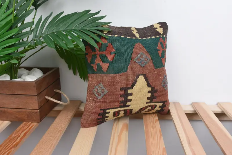 Boho Pillow, Sofa Cushion Cover, 12x12 Green Cushion Cover, Cushion Case, Nomadic Cushion, Handwoven Cushion, Vintage Pillow, Turkish Pillow - 4
