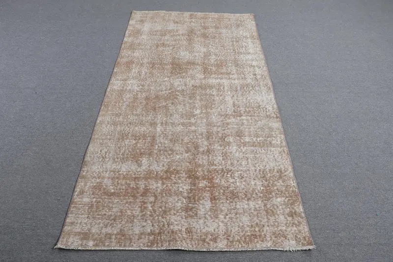 Vintage Türk Halısı 3.5x6.9 ft, Oushak Kahverengi Çiçekli Yün Halı - 1