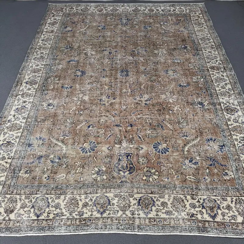 Brown, Blue Camouflage Rug, 7.4x12.2 ft Chic Decor
