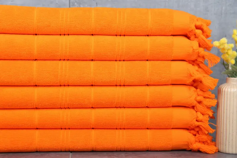 Terry Towel Orange Striped, Beige Bath Towel, Custom Dish Towel, 18x40 Inches