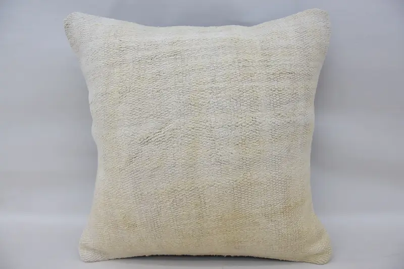 Square Geometric Turkish Pillow, Gift 16x16 inch WovenWhite Wool Cushion Case - 1