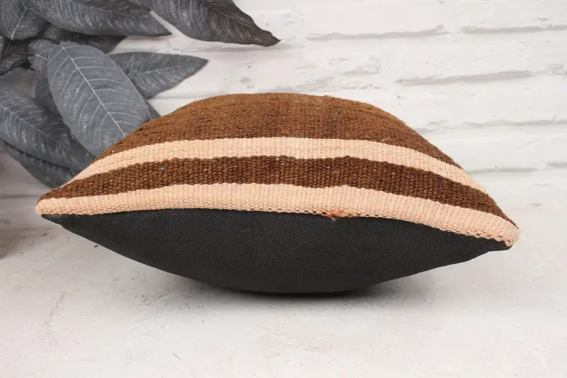 Handmade Kilim Cushion, Custom Cushion Cover, Kilim Pillow Cover, Turkish Bench Cushion Cover, Pillow for Sofa, 14x14 Brown Cushion, Cushion Case - 5