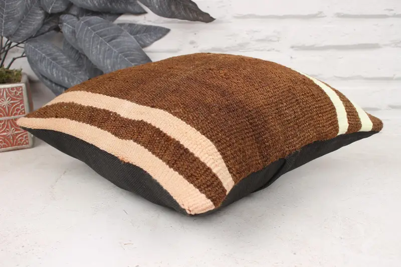 Handmade Kilim Cushion, Custom Cushion Cover, Kilim Pillow Cover, Turkish Bench Cushion Cover, Pillow for Sofa, 14x14 Brown Cushion, Cushion Case - 6