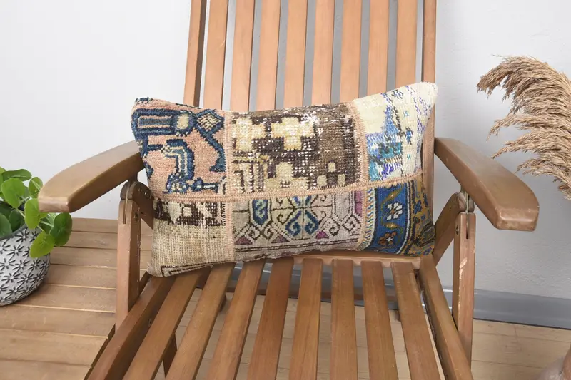Turkish Cushion Case, Wool Antique 12x20 inch Cream Pillowcase - 1