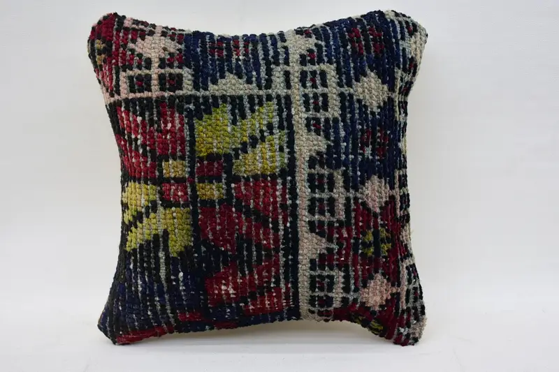 Blue Art Deco Turkish Cushion Cover, Handwoven 30x30 cm Cushion Case, Moroccan Striped Pillow Sham - 1