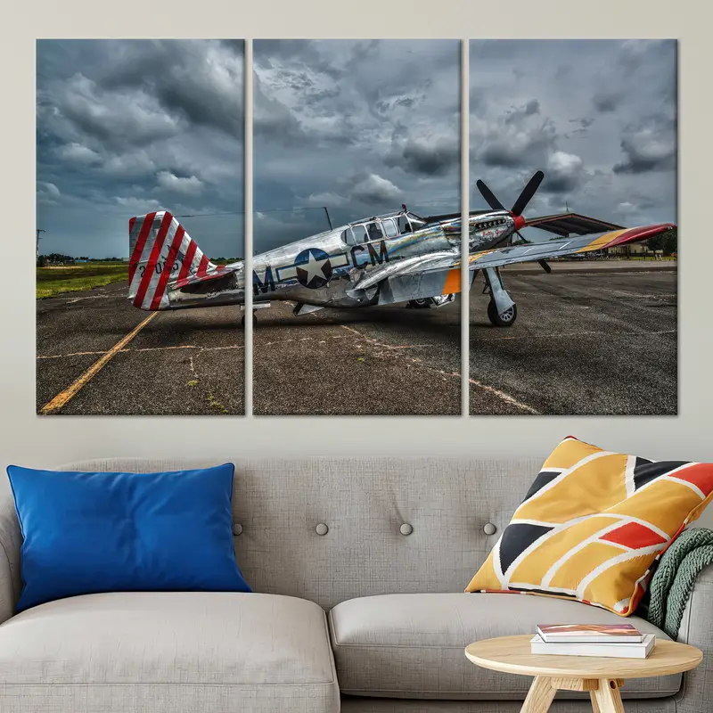 エレガントなプリントキャンバス: 男の洞窟のためのヴィンテージ航空機の装飾