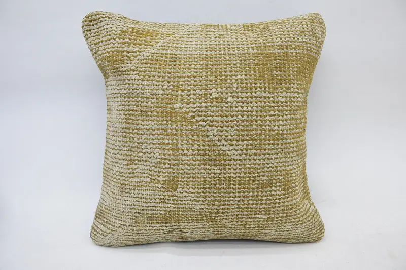 Vintage Small Square Pillow, 14x14 inch Beige Bed Antique Pillowcase - 1