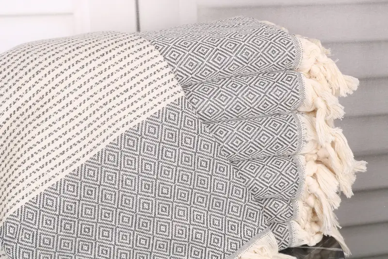 Personalized Diamond Towel Organic Cotton or Linen Dark Gray, 36x71 Inches