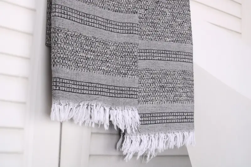 Cotton towel, 70x36 Linen Striped Towel, Embroidered Towel, Handwoven Turkish Towel, Embroidery Towels, Oversized Beach Towel, Sand-free towel - 8