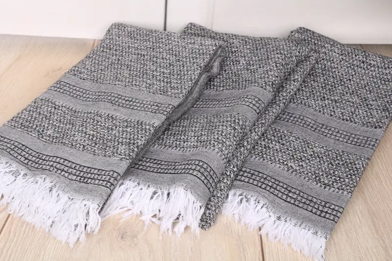 Cotton towel, 70x36 Linen Striped Towel, Embroidered Towel, Handwoven Turkish Towel, Embroidery Towels, Oversized Beach Towel, Sand-free towel - 6