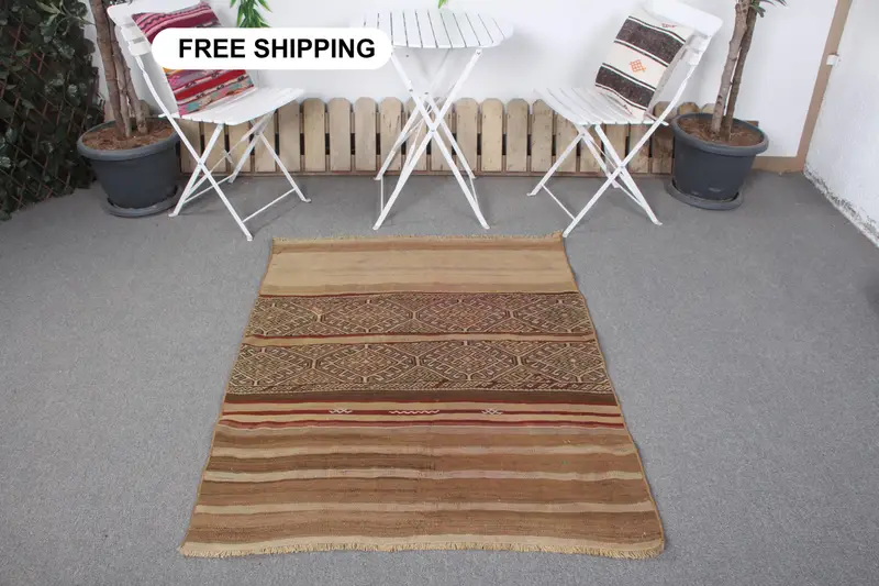 Kahverengi Ombré Halı, 3,6x4,5 ft, Mor Vurgular