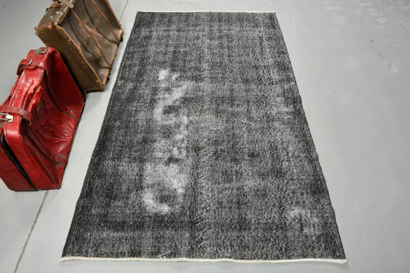 3.9x6.9 ft Vintage Alan Halısı, Türk Gri Ombré Halısı - 1