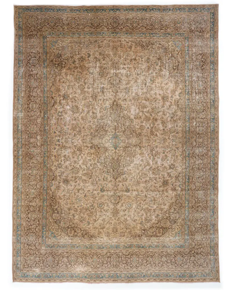 Zarif Bej Halı, Mavi Desenli 9,5x12,6 ft