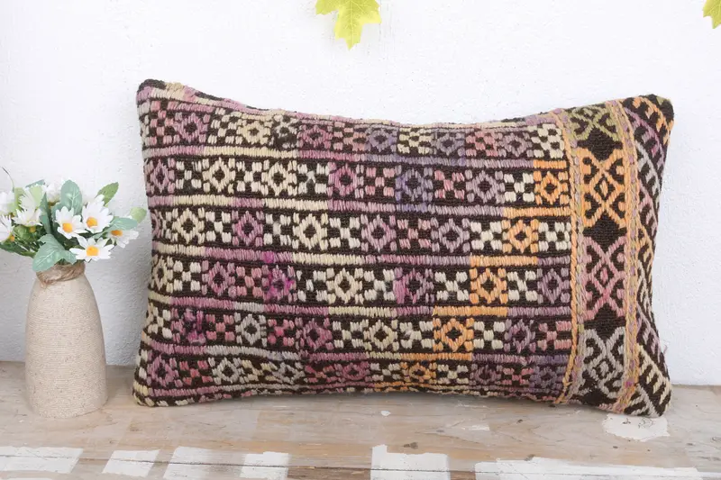 Turkish Pillow, Ikat Cushion Case, Interior Designer Pillow, Vintage Kilim Throw Pillow, 12x20 Pink Cushion Case, Cushion Case - 2