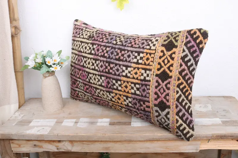 Turkish Pillow, Ikat Cushion Case, Interior Designer Pillow, Vintage Kilim Throw Pillow, 12x20 Pink Cushion Case, Cushion Case - 4