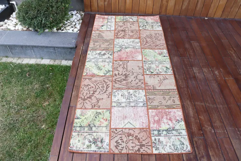 El Yapımı Kahverengi ve Yeşil Halı, 2,8x6,2 ft Hayvan Baskı