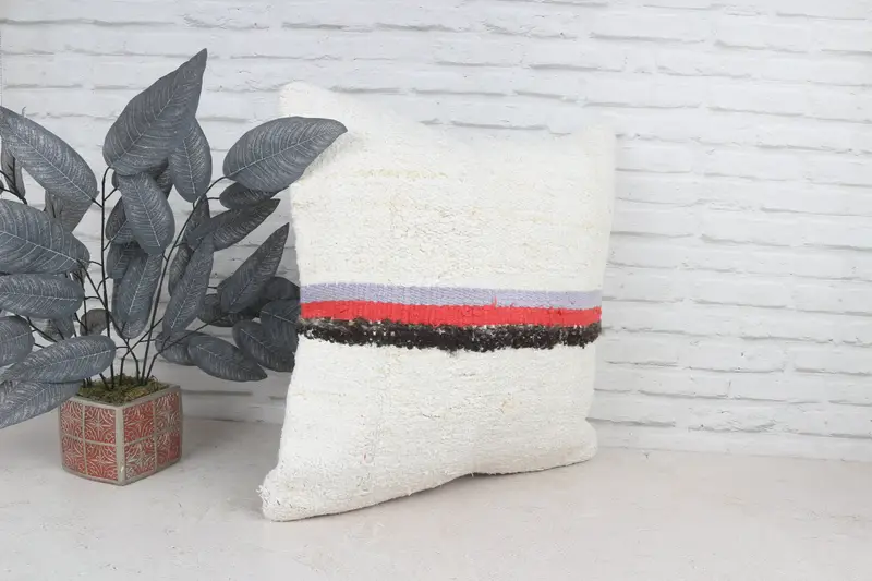 Turkish Pillow, 22x22 White Cushion Case, Cushion, Boho Throw Cushion, Yoga Pillow Case, Kilim Pillow Cover, Home Decor Pillow - 4