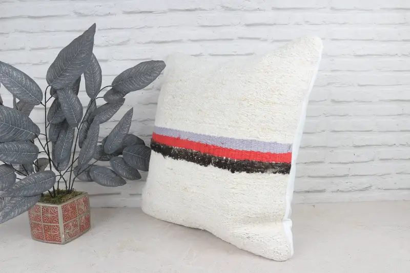 Turkish Pillow, 22x22 White Cushion Case, Cushion, Boho Throw Cushion, Yoga Pillow Case, Kilim Pillow Cover, Home Decor Pillow - 5