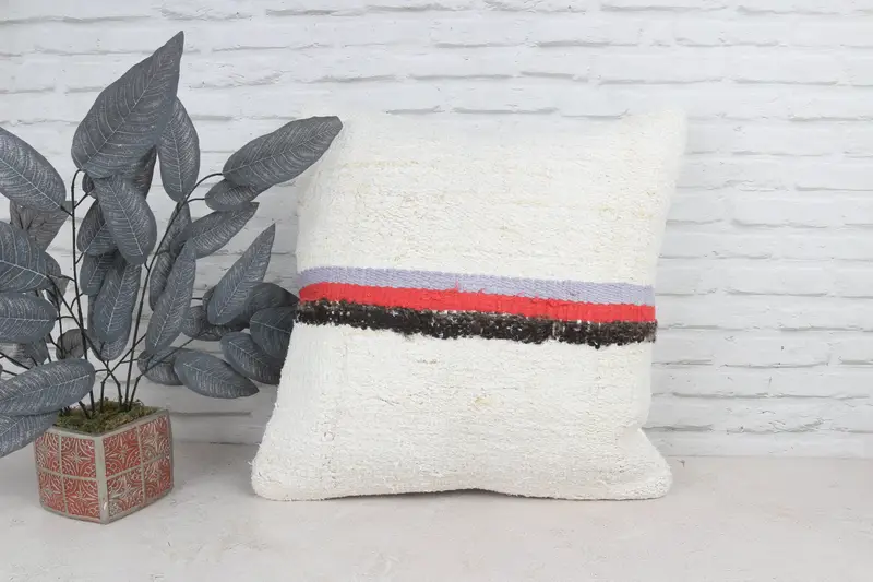 Turkish Pillow, 22x22 White Cushion Case, Cushion, Boho Throw Cushion, Yoga Pillow Case, Kilim Pillow Cover, Home Decor Pillow - 1